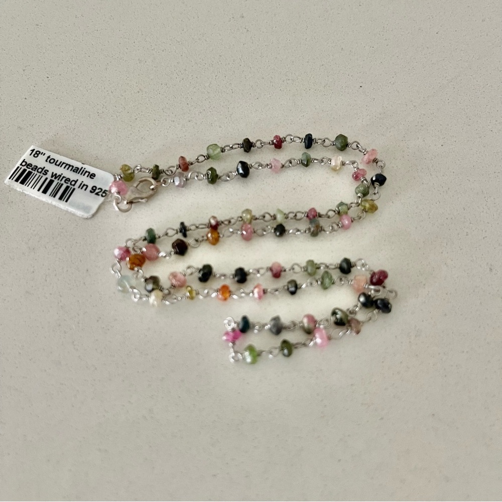 One of a kind multi-colored Tourmaline faceted beaded wired necklace 18” long